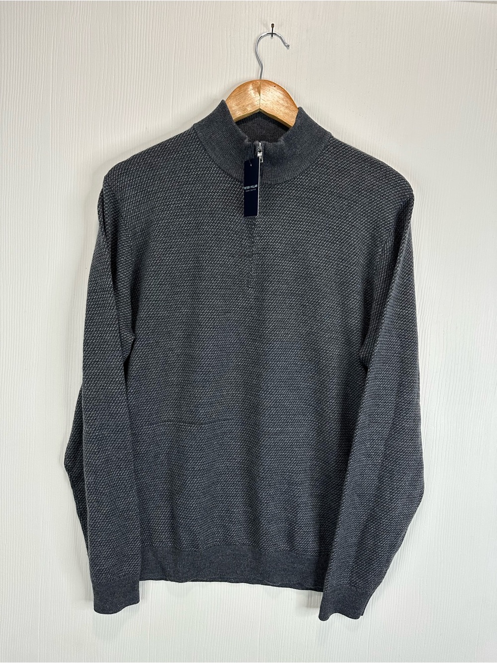 Peter Millar Dark Charcoal Zip Mock Neck Sweater NWT